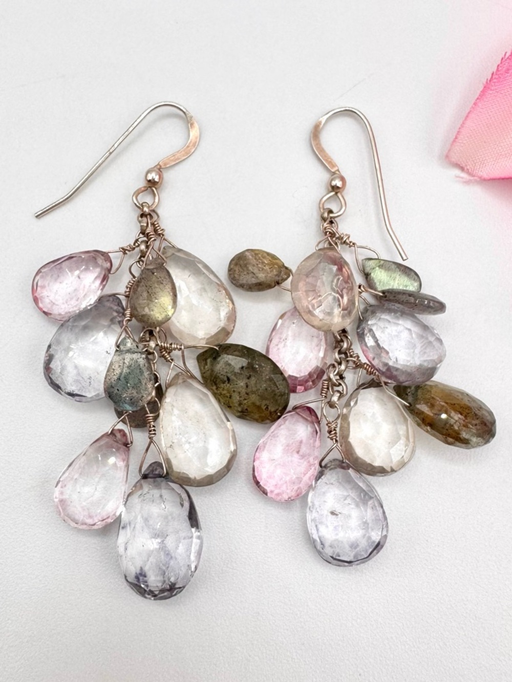 Labradorite Amethyst Gemstone Cluster Earrings Silver Ear Wires Ethereal Fairy